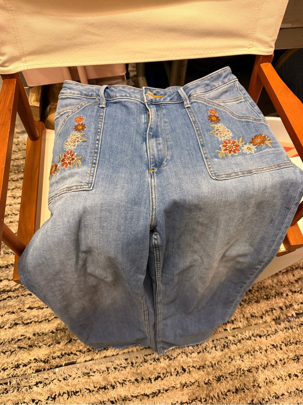 Driftwood Taylor Light Blue Wide-Leg Jeans with Floral Embroidery